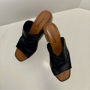 Artisan Black Leather heeled mules